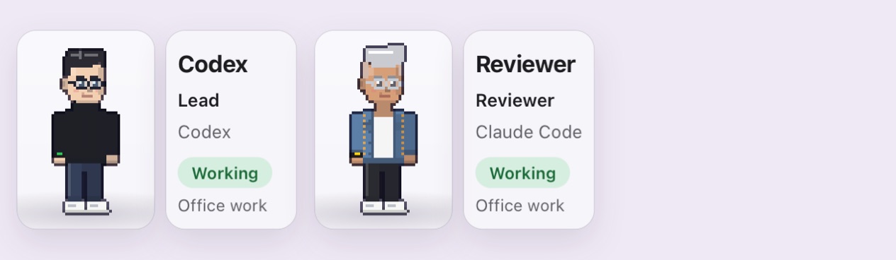 Two agent cards from the Team page of the Northwind sample office, each with a pixel-art agent, its name, its job and its AI account.