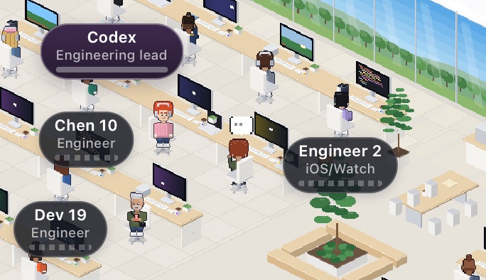 A closer view of the Live office floor in the Northwind sample office, with AI agents at work.